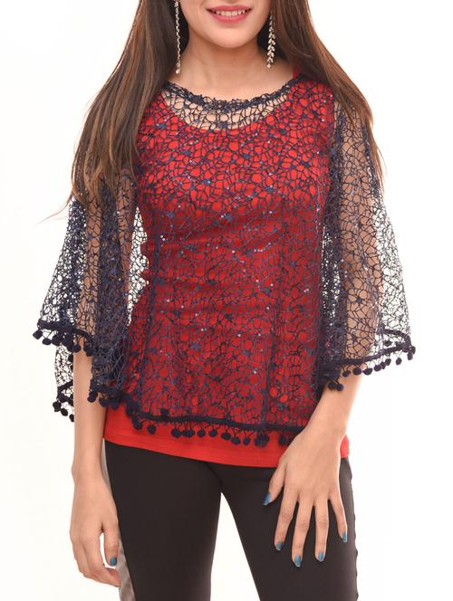 pom pom hem detail sheer poncho - 15515856 - Very Small Image - 1