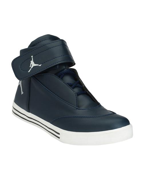 navy leatherette lace up sneakers - 15515858 - Very Small Image - 1