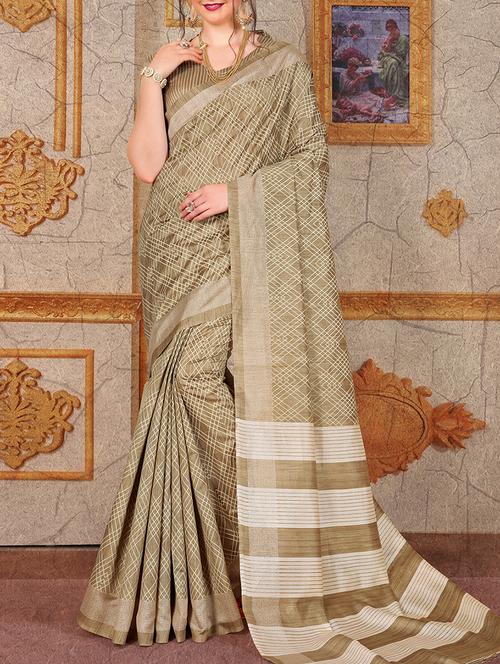 striped pallu geometrical bhagalpuri saree with blouse - 15515878 - Very Small Image - 1