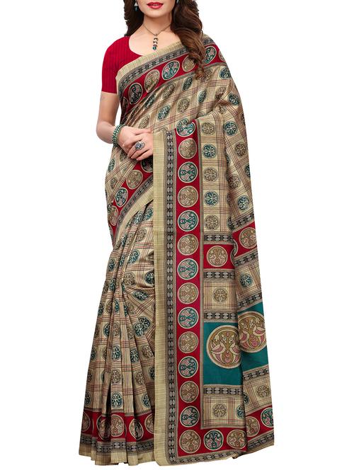 contrast border conversational printed saree with blouse - 15515891 - Very Small Image - 1