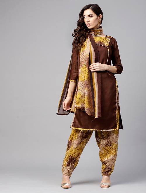 brown cotton unstitched suit - 15515952 - Very Small Image - 1