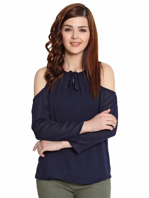 tassel tie-up cold shoulder top - 15516871 - Very Small Image - 1