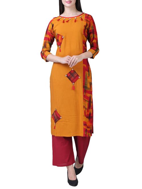 patch work straight kurta with tassels - 15517044 - Very Small Image - 1