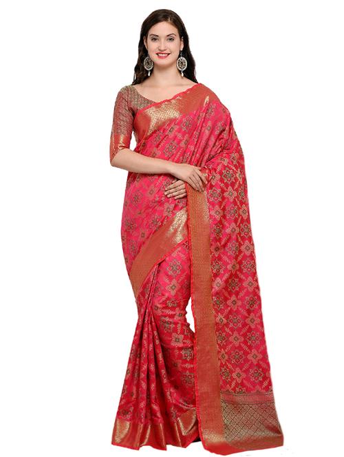geometrical zari motif banarasi saree with blouse - 15517211 - Very Small Image - 1