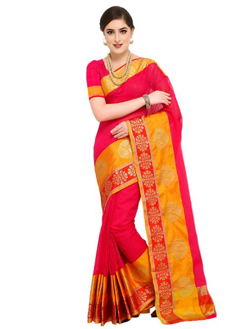 contrast zari border woven saree with blouse - 15517223 - Very Small Image - 1