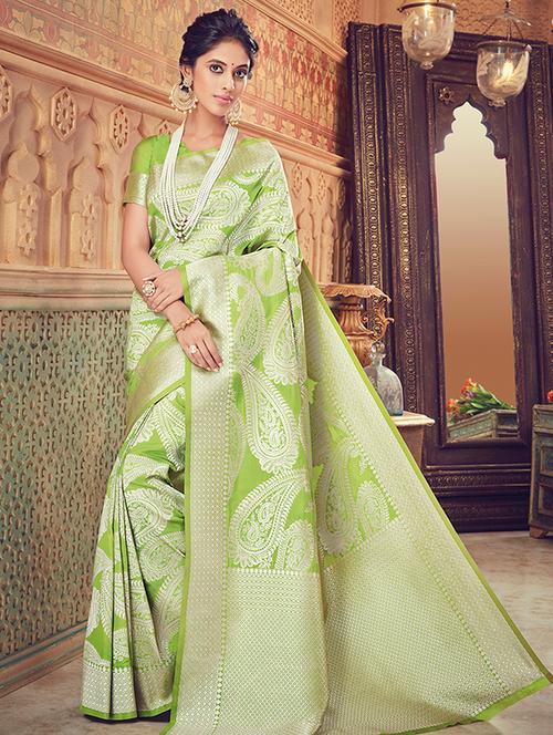 paisley zari motif banarasi saree with blouse - 15517240 - Very Small Image - 1