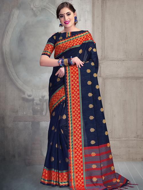paisley zari border banarasi saree with blouse - 15517262 - Very Small Image - 1