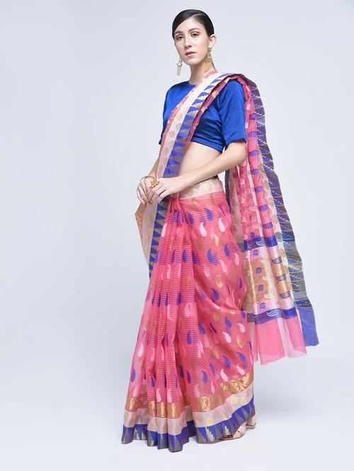 paisley zari motif banarasi saree with blouse - 15517353 - Very Small Image - 1
