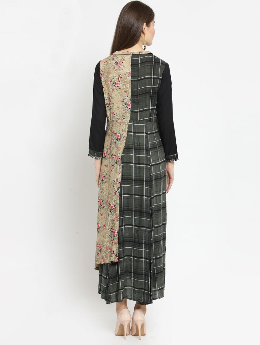 a-line checkered panel kurta - 15517389 - Zoom Image - 2