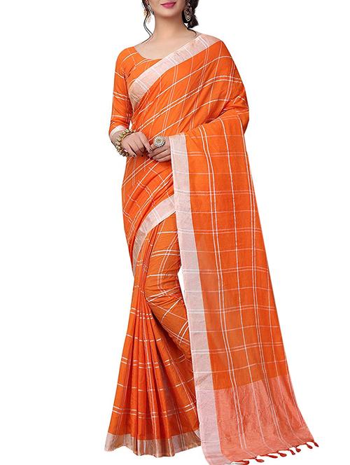 linen checkered woven saree - 15517978 - Very Small Image - 1