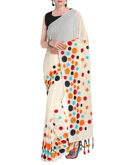 polka dots thread embroidered saree with blouse - 15519251 - Very Small Image - 1