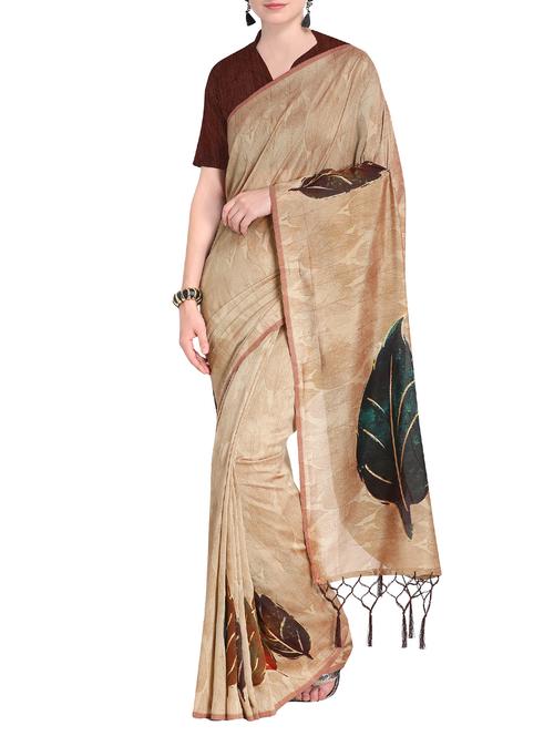conversational printed beige saree with blouse - 15519276 - Very Small Image - 1