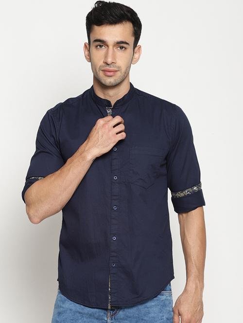 navy blue cotton casual shirt - 15519465 - Very Small Image - 1