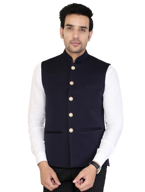 blue cotton nehru jacket - 15520129 - Very Small Image - 1