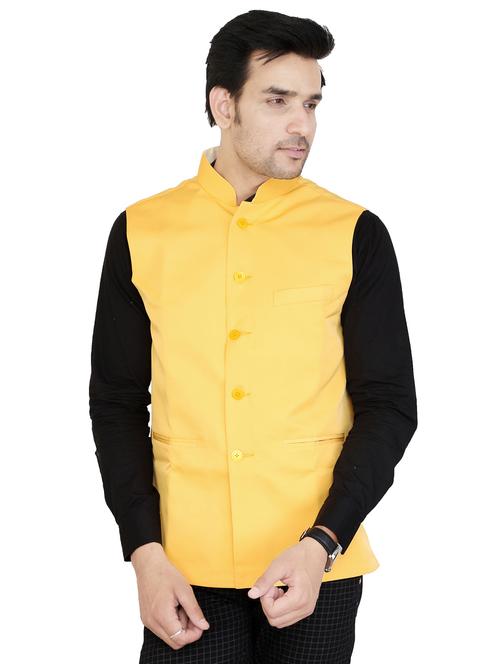 yellow cotton nehru jacket - 15520139 - Very Small Image - 1
