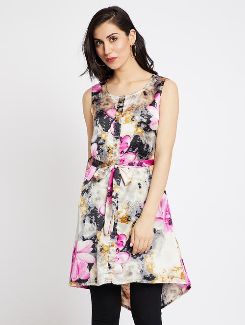 button-up self belted high-low tunic - 15520371 - Very Small Image - 1