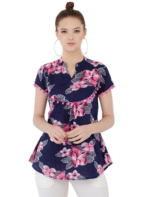 pom-pom detail pleated floral top - 15520437 - Very Small Image - 1