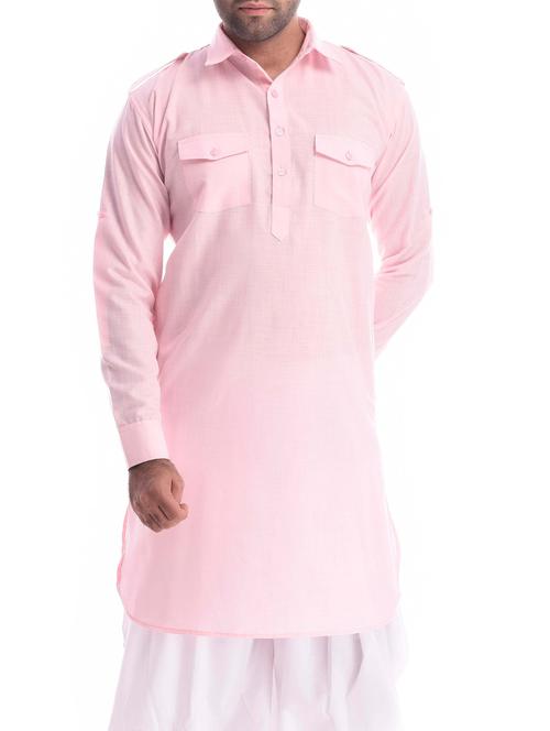 pink linen pathani kurta - 15520497 - Very Small Image - 1