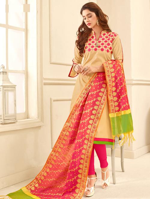 embroidered suit with banarasi duptta set - 15520558 - Very Small Image - 1