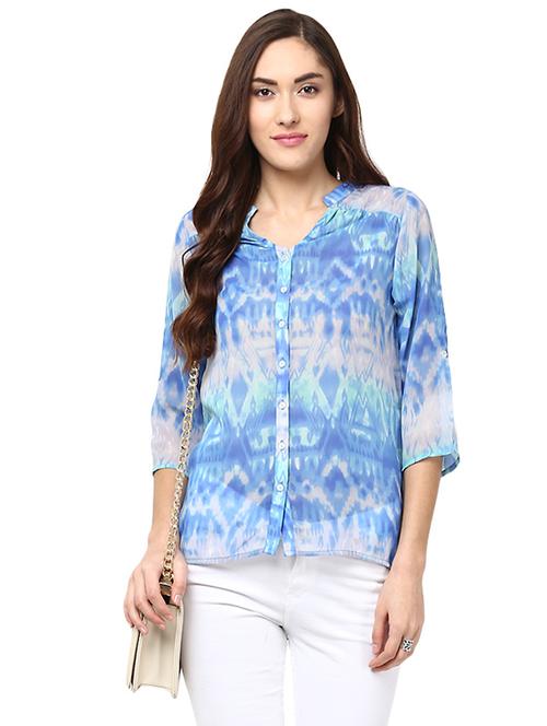 mandarin neck printed shirt - 15521982 - Very Small Image - 1