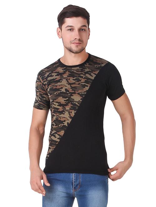 black cotton front print t-shirt - 15522189 - Very Small Image - 1