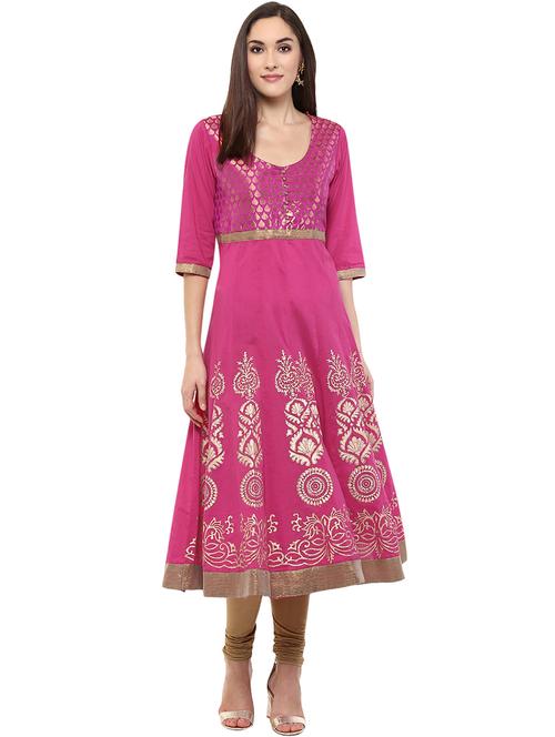 brocade yoke block print kurta - 15523774 - Very Small Image - 1