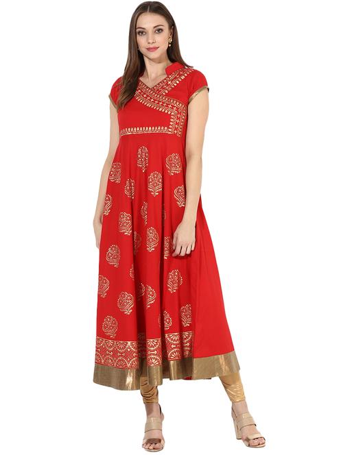 block print flared kurta - 15523781 - Very Small Image - 1
