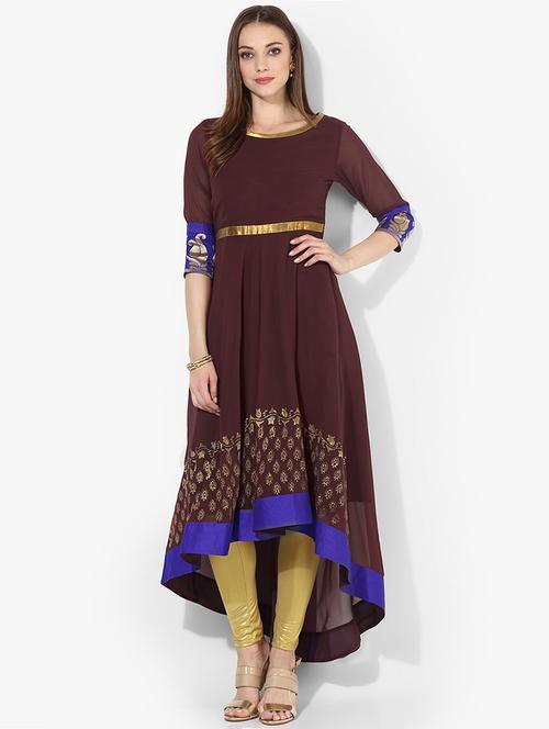 high low block print kurta - 15523787 - Very Small Image - 1