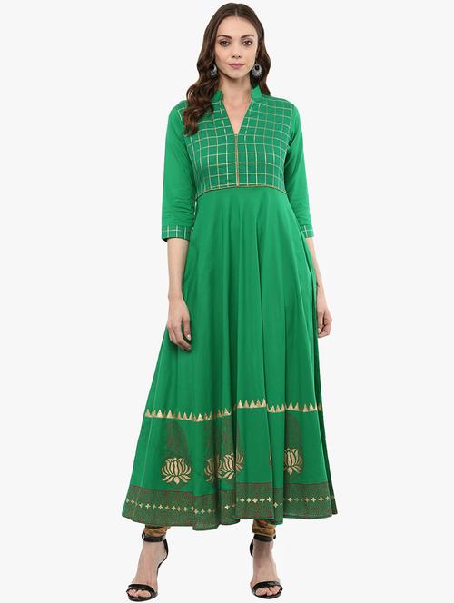 flared checks block print kurta - 15523815 - Very Small Image - 1