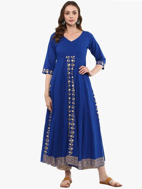 a-line block print kurta - 15523843 - Very Small Image - 1