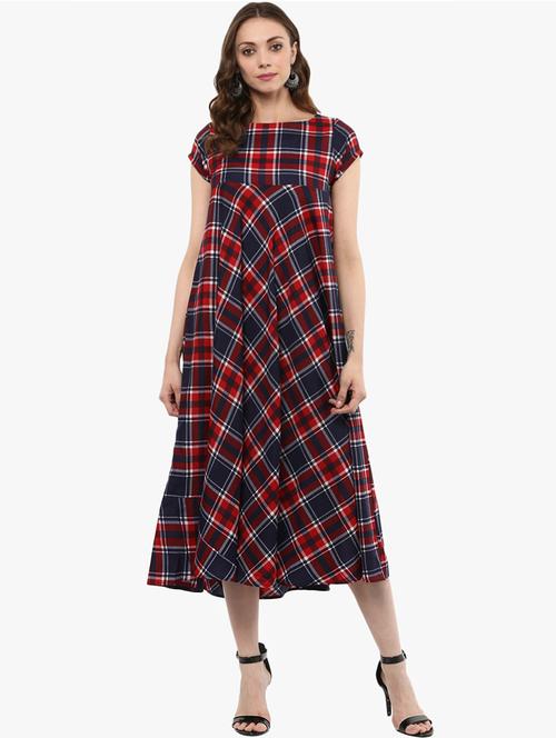 flared checkered midi dress - 15523849 - Very Small Image - 1