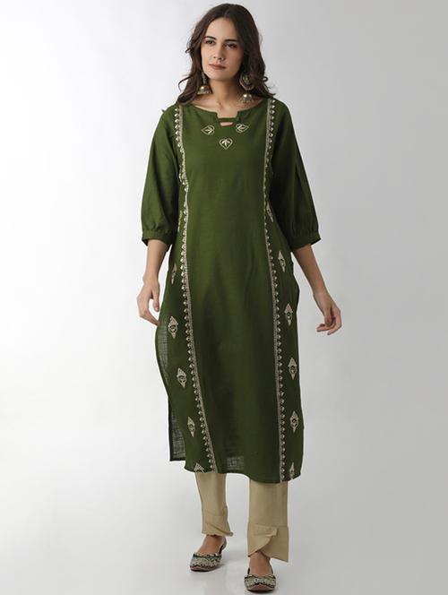 forest green straight embroidered kurta - 15524652 - Very Small Image - 1