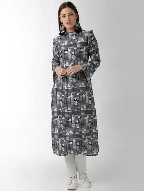 ruffle detail sleeves straight kurta - 15524673 - Very Small Image - 1