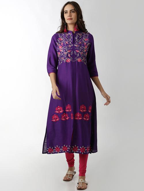 purple embroidered straight kurta - 15524719 - Very Small Image - 1