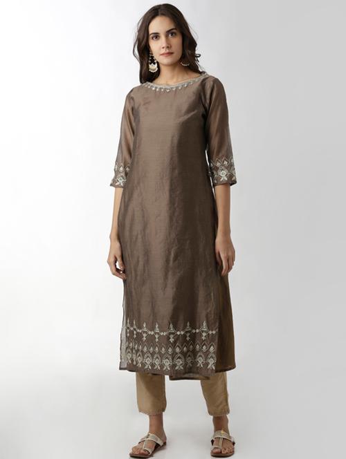 embroidered chanderi straight kurta - 15524741 - Very Small Image - 1