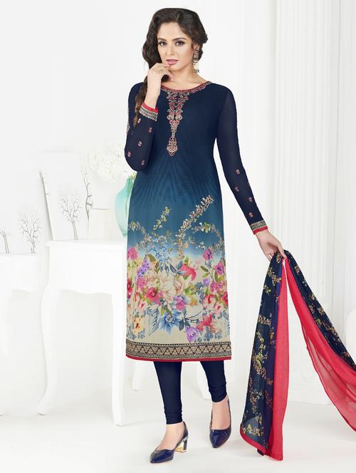 embroidered printed churidaar suit set - 15526308 - Very Small Image - 1