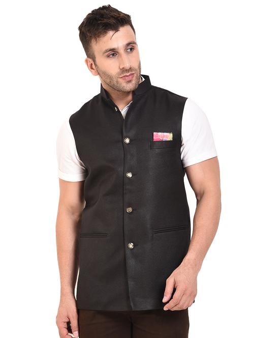 black cotton nehru jacket - 15528142 - Very Small Image - 1