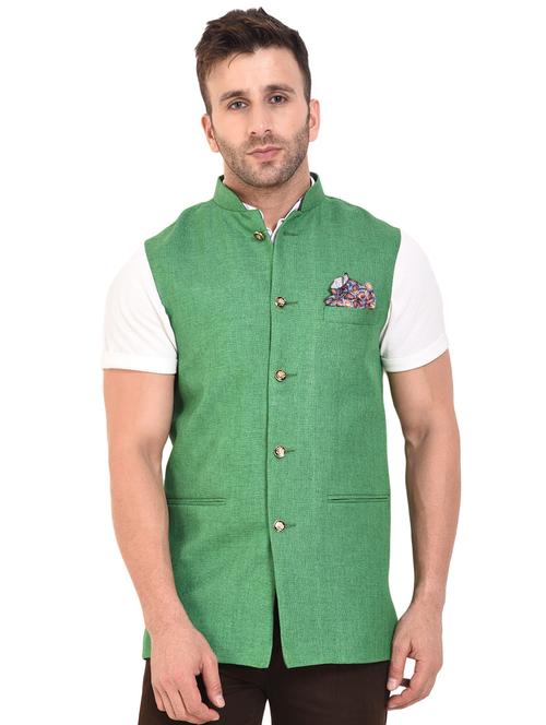 green cotton nehru jacket - 15528145 - Very Small Image - 1