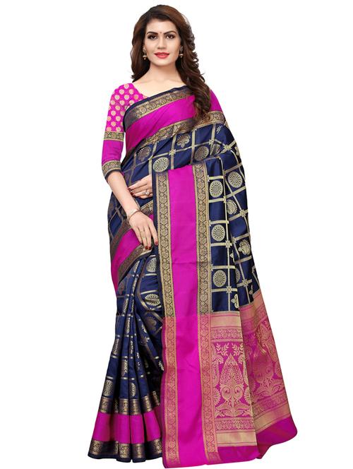 zari conversational kanjivaram saree with blouse - 15528178 - Very Small Image - 1