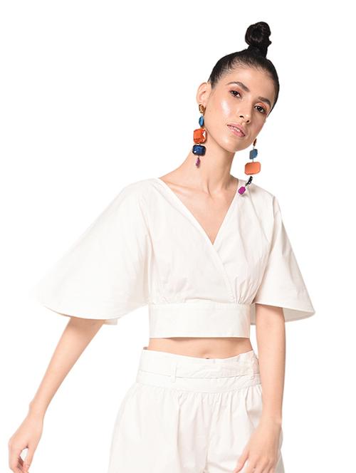 tie back bell sleeved crop top - 15528996 - Very Small Image - 1