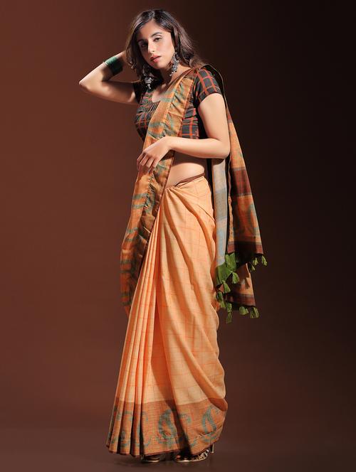paisley border checkered printed saree - 15529528 - Very Small Image - 1