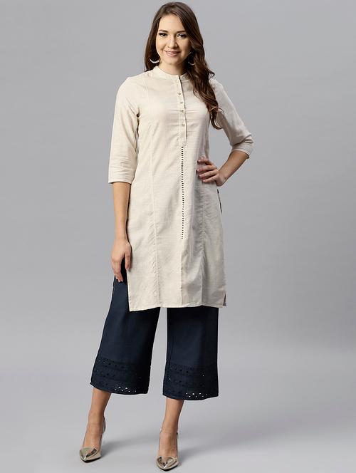 cream princess line straight kurta - 15529603 - Very Small Image - 1