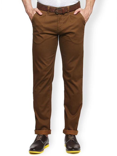 brown cotton flat front casual trousers - 15530087 - Very Small Image - 1