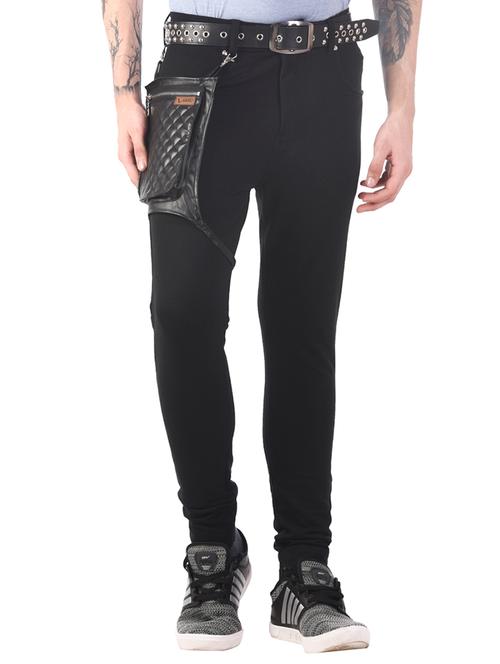 black cotton flat front casual trousers - 15530775 - Very Small Image - 1