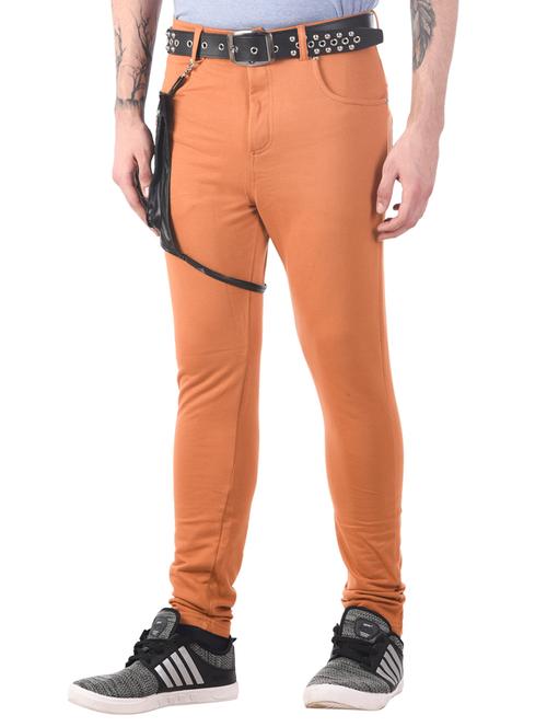 orange cotton flat front casual trousers - 15530778 - Very Small Image - 1