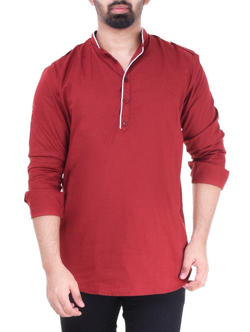 red cotton short kurta - 15531199 - Very Small Image - 1