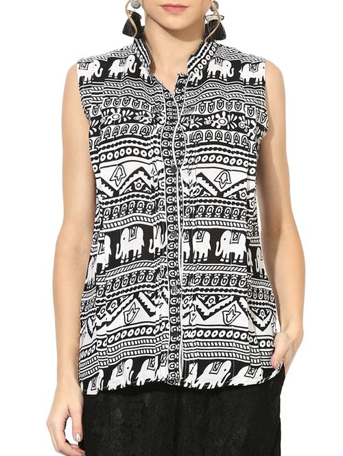 monochrome pleated ethnic print top - 15533413 - Very Small Image - 1