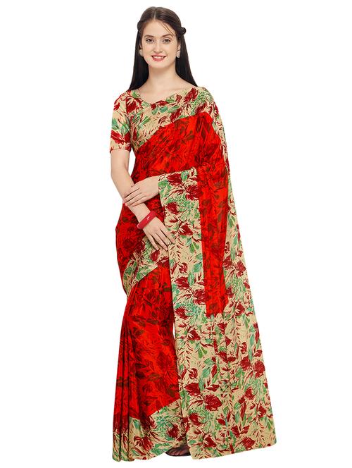 contrast border printed saree with blouse - 15533583 - Very Small Image - 1
