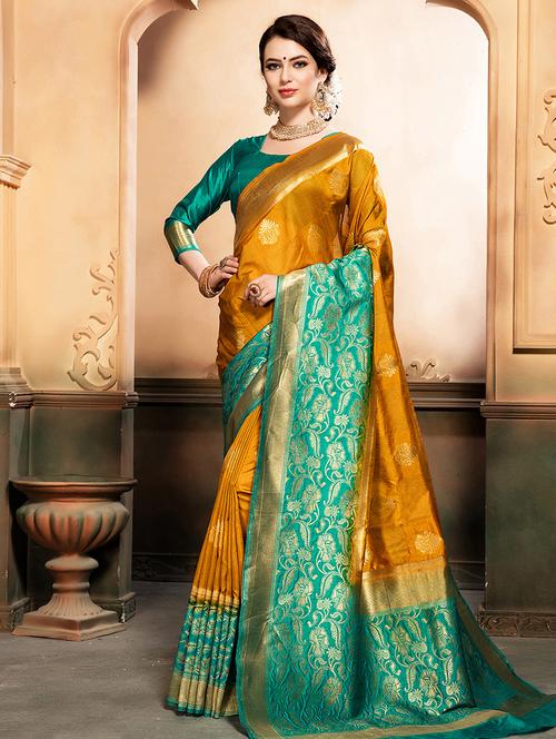 zari motif banarasi saree with blouse - 15533611 - Very Small Image - 1