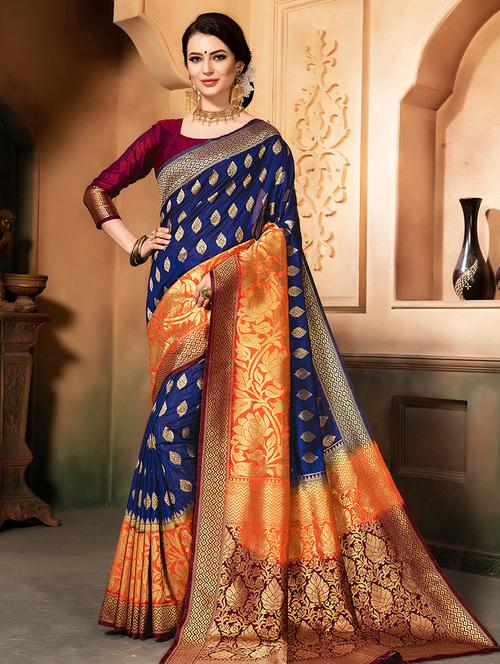 zari motif banarasi saree with blouse - 15533612 - Very Small Image - 1